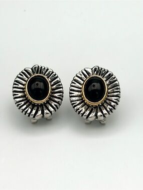 John Medeiros Sunburst Onyx 14k Gold and Hypoallergenic Silver Alloy Earrings